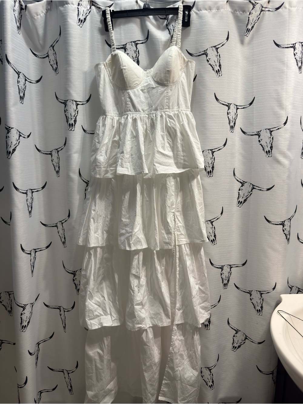 Fashion Nova White Tiered Corset Maxi Dress